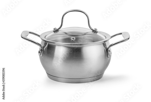 Stainless steel cooking pot isolated over white background