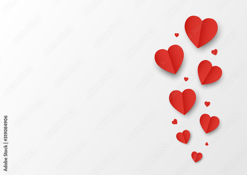 Set of red fold paper heart shape on white background Set of red fold paper heart shape on white background