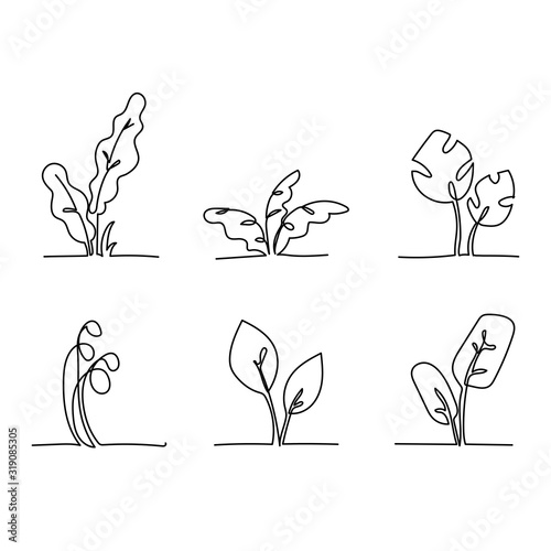 Continuous line drawing. Silhouette of grass