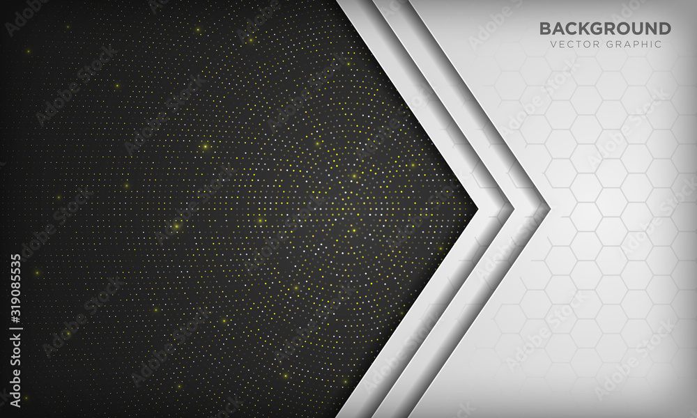 Abstract white and black dimension overlap background with hexagon ...