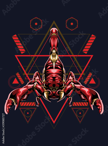 zodiac vector illustration red scorpion king with sacred geometry pattren