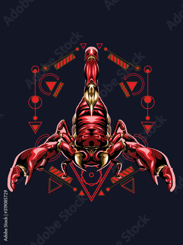 zodiac vector illustration red scorpion king with sacred geometry pattren