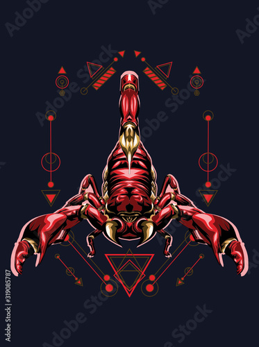 zodiac vector illustration red scorpion king with sacred geometry pattren