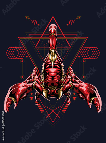zodiac vector illustration red scorpion king with sacred geometry pattren