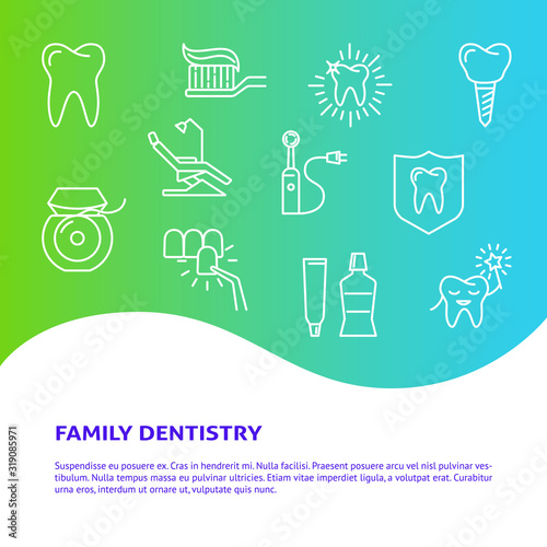 Family dentistry clinic poster template in line style