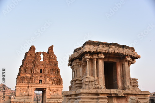 Stone chariot at Vitthala Temple monuments, Hampi, Karnataka, India