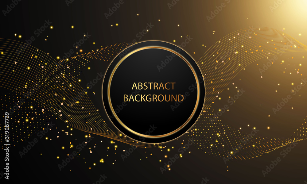 Abstract gold light curve sparkling luxury effect with circle shape on black background. Abstract gold light curve sparkling luxury effect with circle shape on black background.