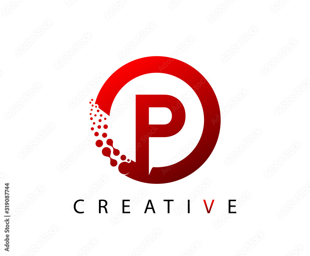 Circle P Letter Digital Network , abstract red P dotted logo design. Circle P Letter Digital Network , abstract red P dotted logo design.