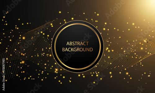 Abstract gold light curve sparkling luxury effect with circle shape on black background.