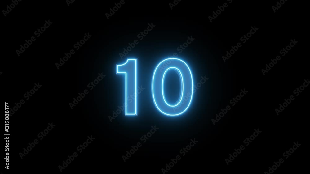 number 10 blue neon light background video number 10 blue neon light background video
