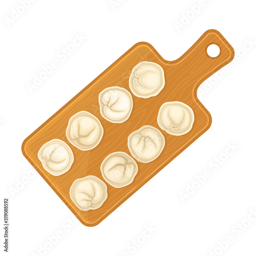 Stuffed Dumplings Rested on Cutting Board Top View Vector Illustration