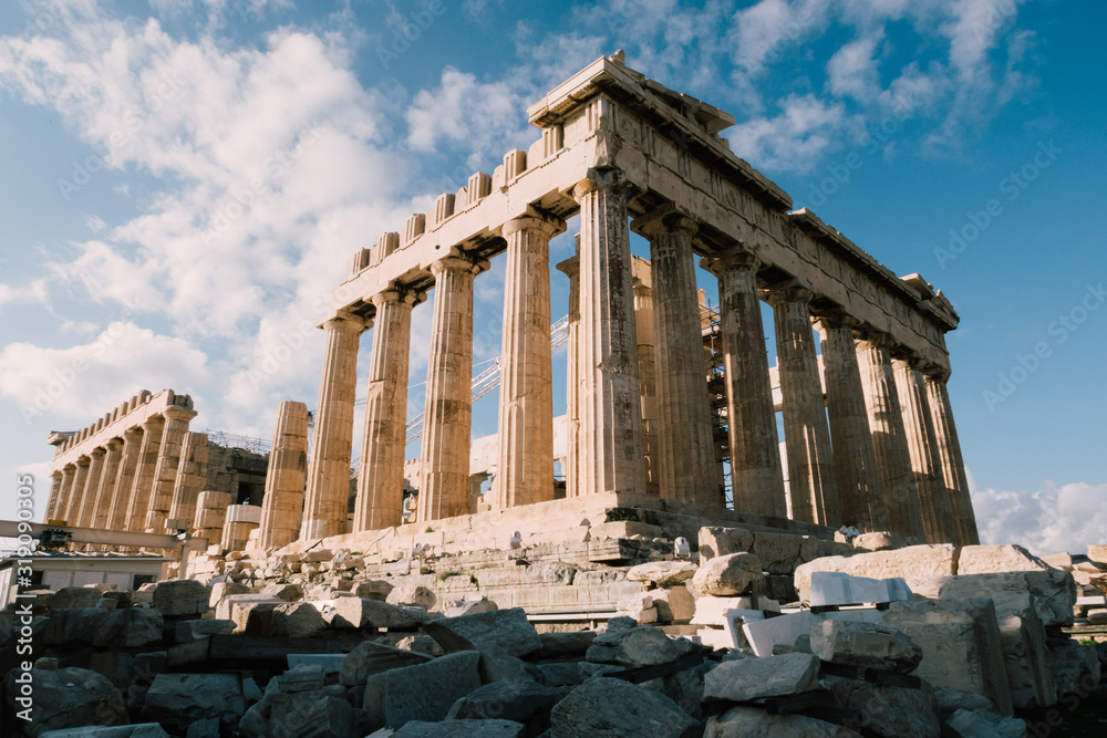 Athens, Greece - Dec 20, 2019: Parthenon at the Acropolis of Athens, Greece