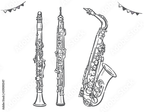 クラリネット サックス オーボエ 木管楽器のイラスト素材 Stock Vector Adobe Stock