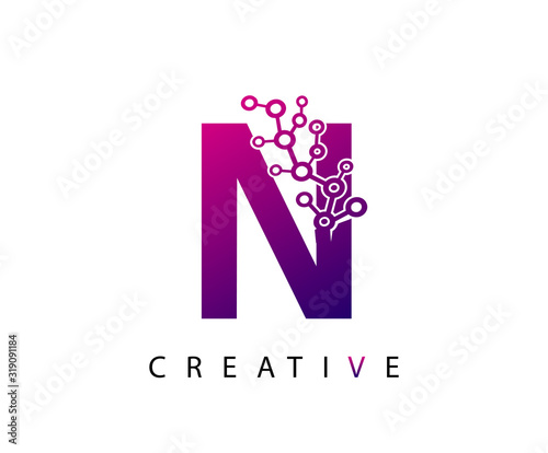 Abstract N Letter , modern N dot technology logo design.