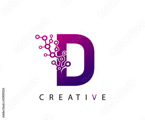 Abstract D Letter , modern D dot technology logo design.