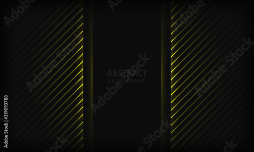 Abstract dark background. Texture with stripe pattern and yellow lights element. Modern tech design template background.