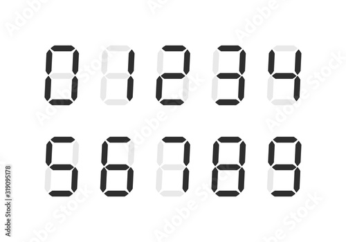 Black digital numbers for Lcd electronic devices screen isolated on white background. Vector Illustration