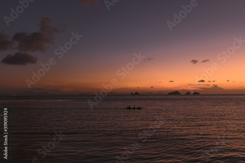 Beautiful sunset at the sea in Thailand on the island of Koh Samui. Sun, sea, beach, palm trees and waves. Spiritual pastime in the open air © Underwater girls