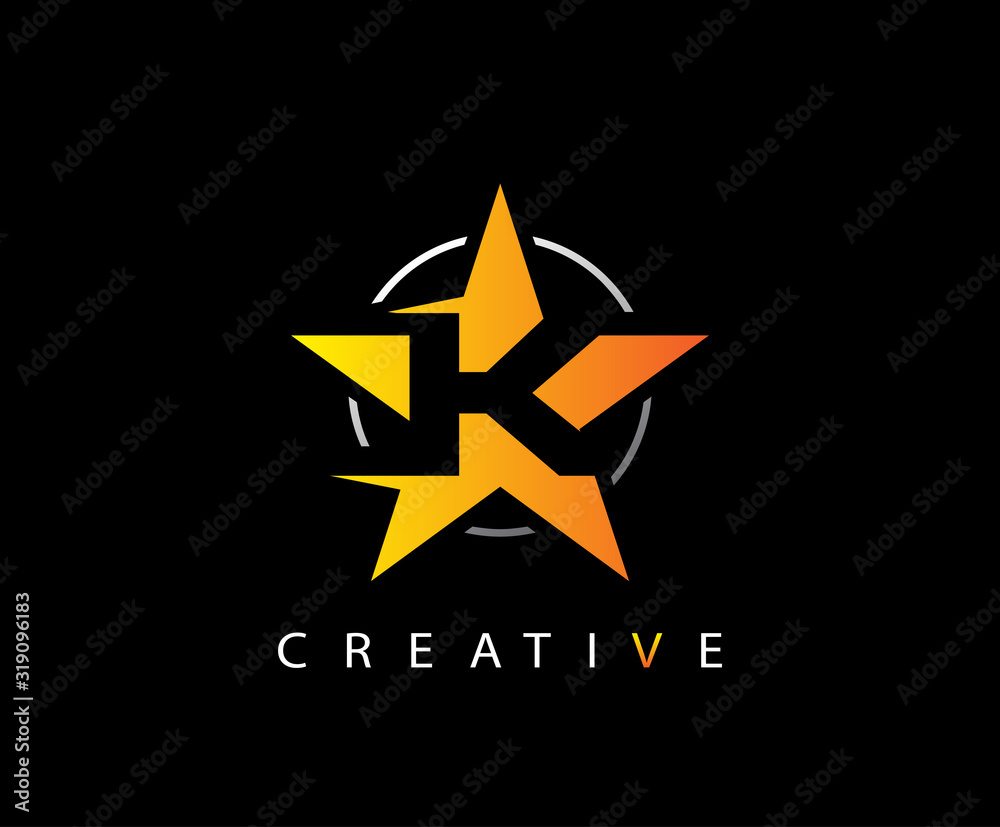 Obraz premium Letter K Fast Star, Technology and digital abstract line K network space logo. 