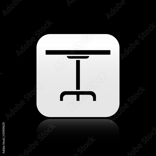 Black Round table icon isolated on black background. Silver square button. Vector Illustration