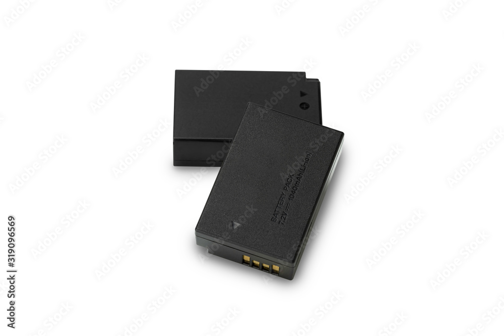 lithium-ion battery for camera isolated on white background with clipping path. lithium-ion battery for camera isolated on white background with clipping path.