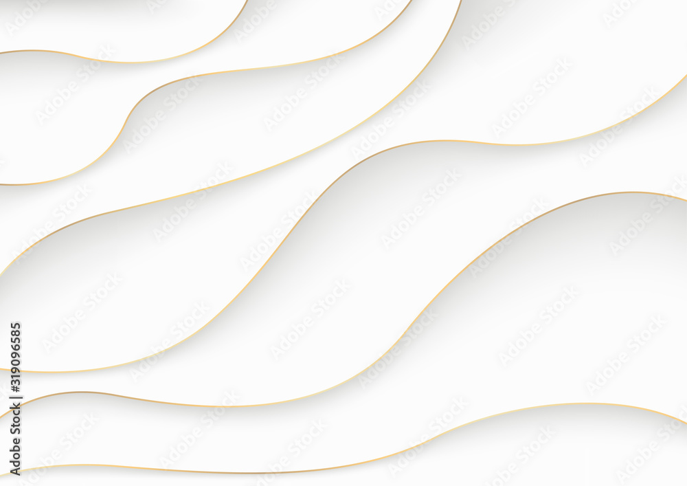 White Luxury Paper Cut Background with Golden Edges - Abstract Illustration with Layers and 3D Shadow Effects, Vector Graphic - obrazy, fototapety, plakaty 
