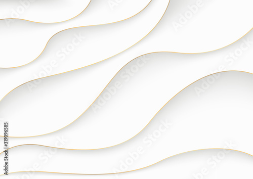 White Luxury Paper Cut Background with Golden Edges - Abstract Illustration with Layers and 3D Shadow Effects, Vector Graphic