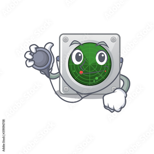 Smart and cool radar cartoon character in a Doctor with tools