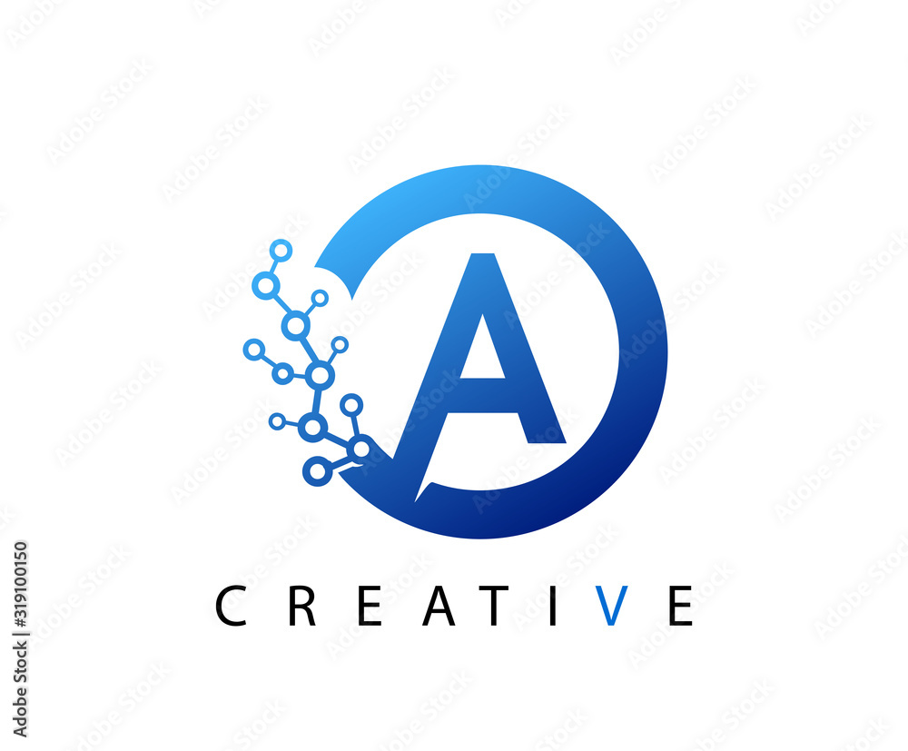 Circle A Letter Digital Network , abstract blue A technology logo design. Circle A Letter Digital Network , abstract blue A technology logo design.