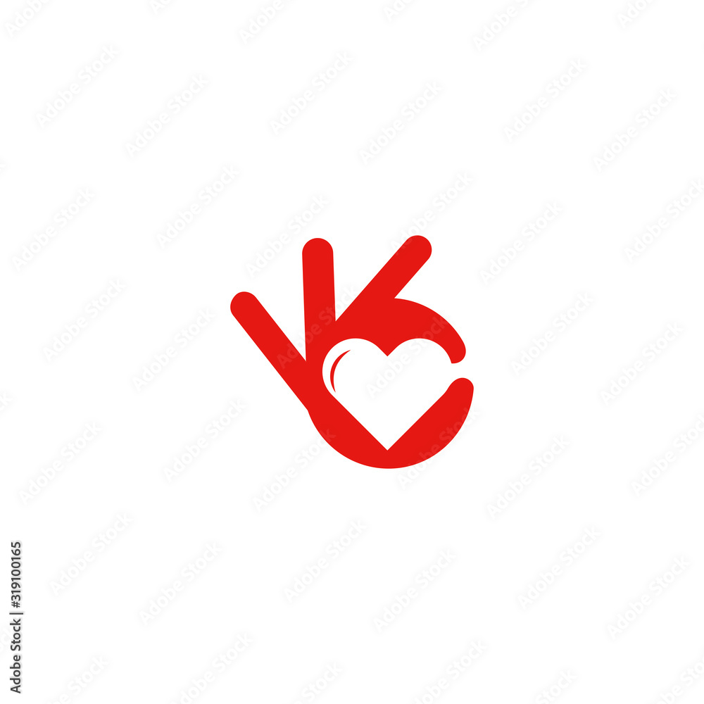 love logo. Hand Ok symbol icon. Negative space logotype idea. love logo. Hand Ok symbol icon. Negative space logotype idea.