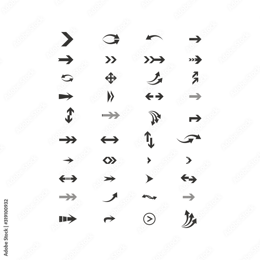 Arrows vector. Set flat different arrows isolated on white background.