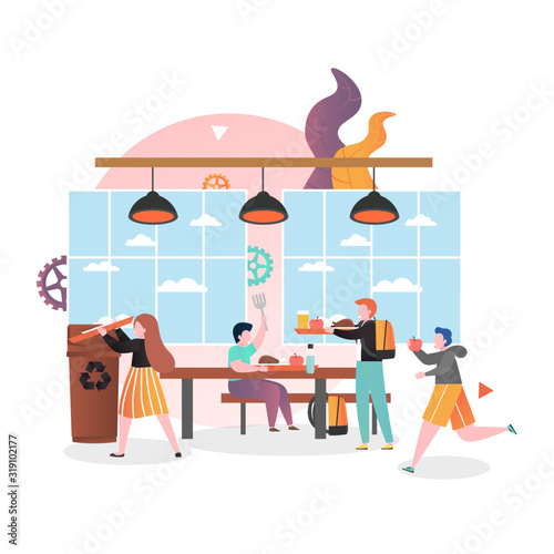 School canteen vector concept for web banner, website page
