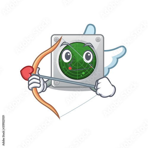 Romantic radar Cupid cartoon character with arrow and wings