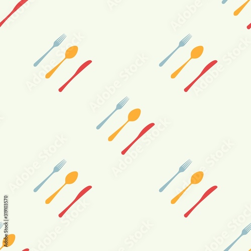 Cutlery icon seamless pattern. Fork, knife, spoon silhouettes and contours. texture for menu. Vector illustration in flat style.