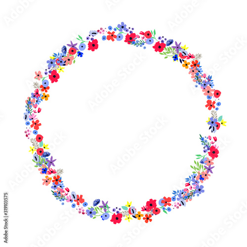 Floral Frame. Flowers arranged un a shape of the wreath for invitations and cards
