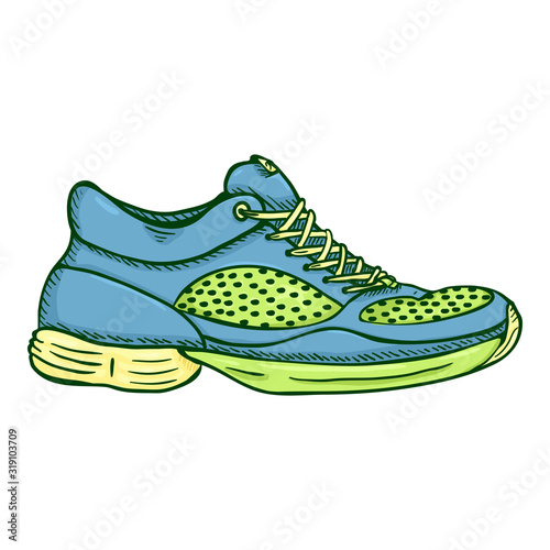 Vector Cartoon Green and Blue Running Shoes.