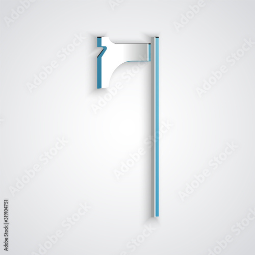 Paper cut Medieval axe icon isolated on grey background. Battle axe, executioner axe. Medieval weapon. Paper art style. Vector Illustration