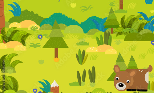 cartoon forest scene with wild animal deer roe illustration