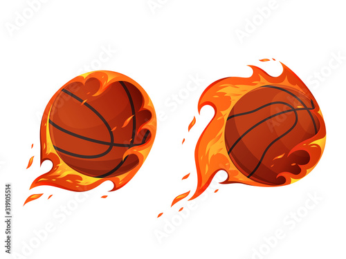 Basketballs on fire. Burning ball shots. Sports concept