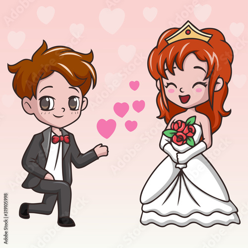 Cartoon bride and groom married