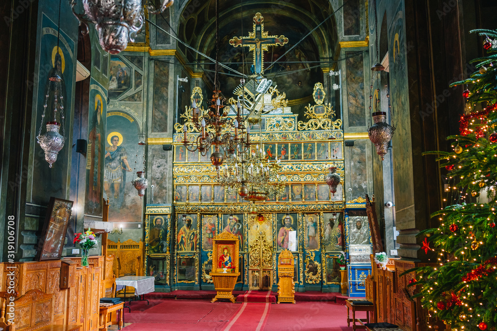 Fototapeta premium Bucharest, Romania - Dec 14, 2019: St. Antony's Orthodox Church, known as the Church of the Annunciation (Biserica Sfantul Anton) in Bucharest, Romania.
