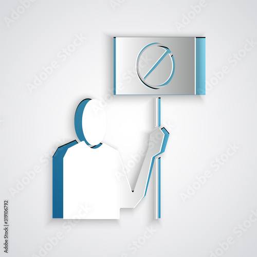 Paper cut Nature saving protest icon isolated on grey background. Earth planet protection, environmental issues demonstration. Paper art style. Vector Illustration