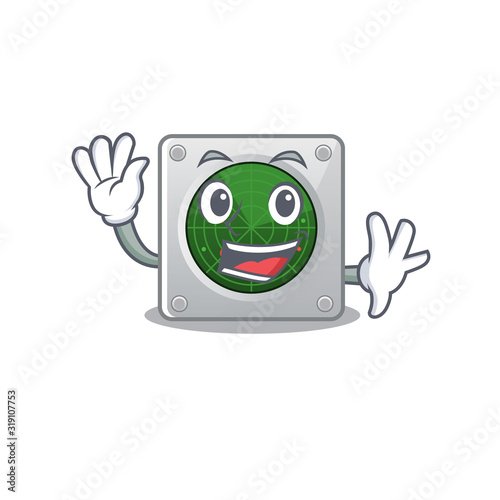 Waving friendly radar cartoon in character design