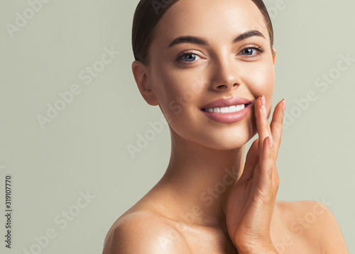 Healthy teeth smile woman beauty face natural make up photo