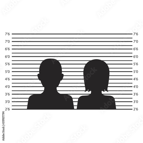 Silhouette of anonymous male or female in mugshot or police lineup background.