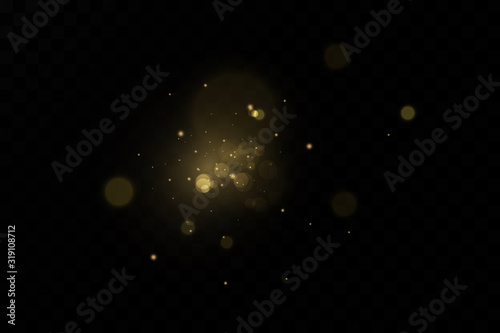  Golden dust, yellow sparks and golden stars shine with a special light. Vector sparkles with sparkling magic dust particles.