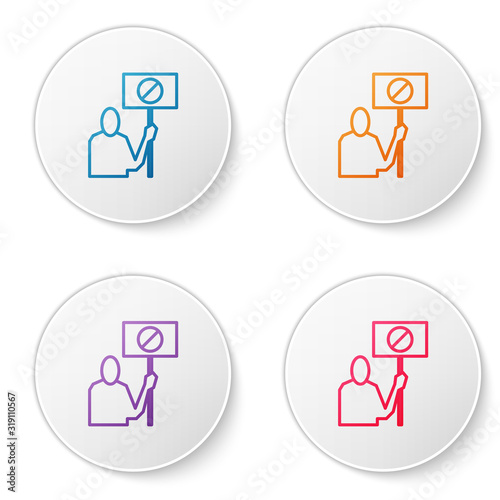Color line Nature saving protest icon isolated on white background. Earth planet protection, environmental issues demonstration. Set icons in circle buttons. Vector Illustration