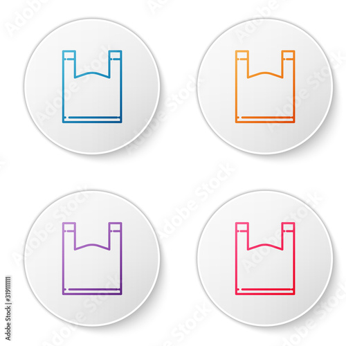 Color line Plastic bag icon isolated on white background. Disposable cellophane and polythene package prohibition sign. Set icons in circle buttons. Vector Illustration