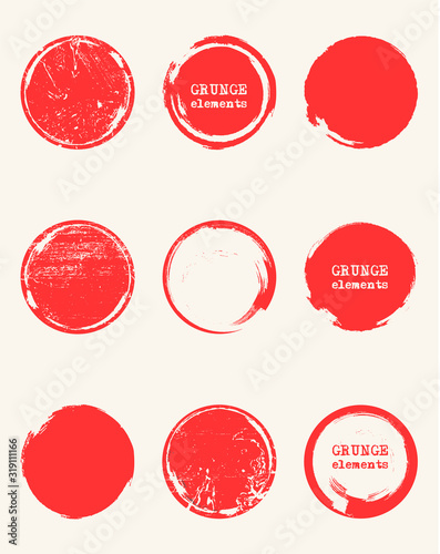 Grunge red shapes set. Abstract vector illustration.
