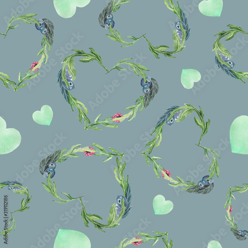Seamless pattern with floral hearts. Valentines day